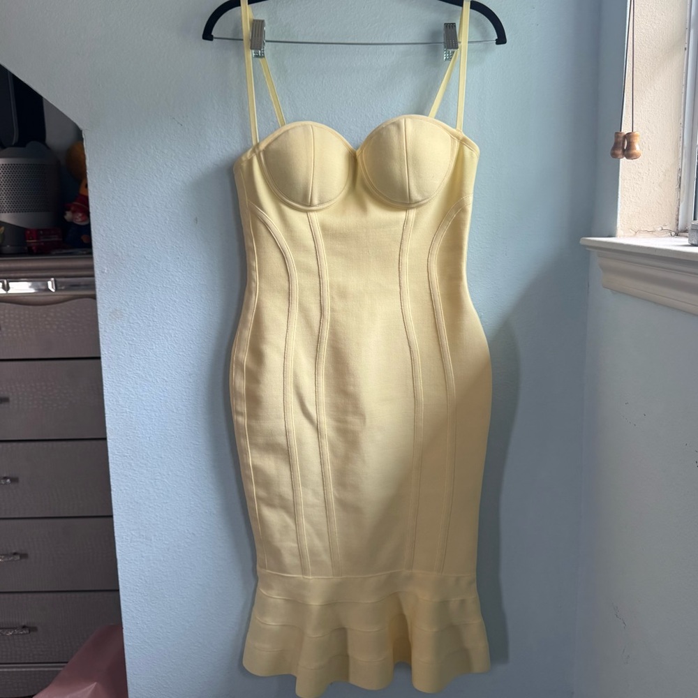 Yellow Strapless Bodycon Dress